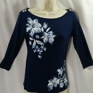 Ralph Layren Cotton Boat Neck Women Top 3/4 Sleeve